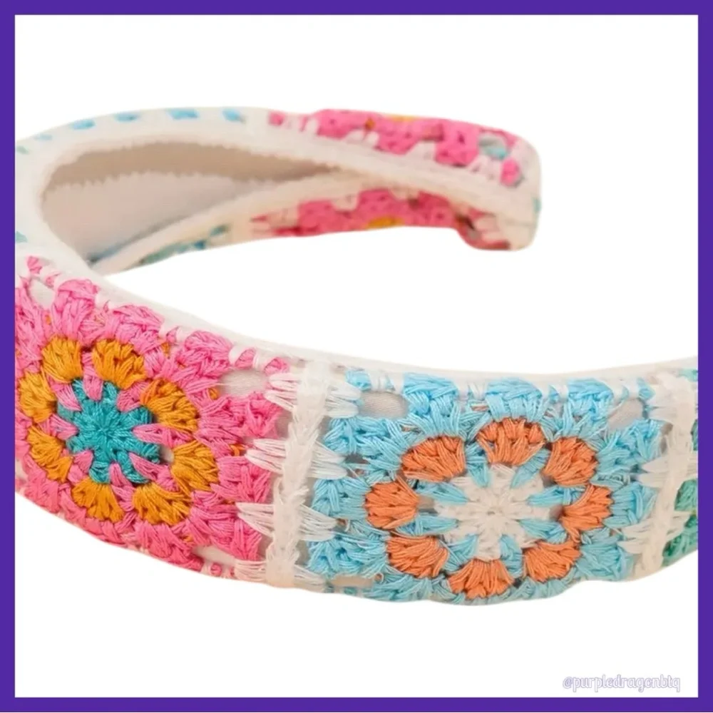 Crochet Floral Padded Headband - Multicolor